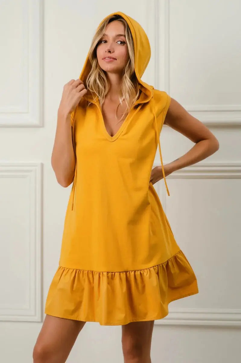 BiBi Ruffled French Terry Hooded Dress for Casual Chic - Love Salve